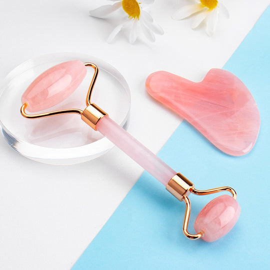 Pink Quartz Facial Roller-Oil & Gouache Scraper Set