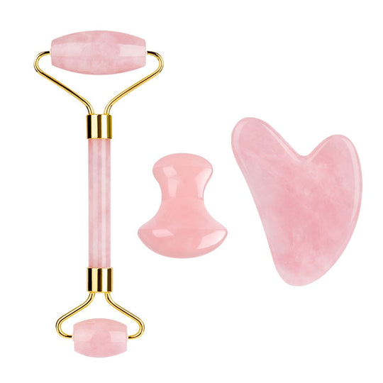 Pink Quartz Facial Roller-Oil & Gouache Scraper Set